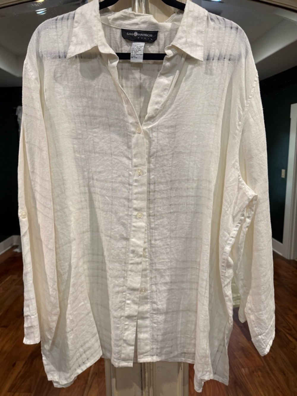 100% LINEN Sag Harbor Ivory Lightweight Button-Front Shirt